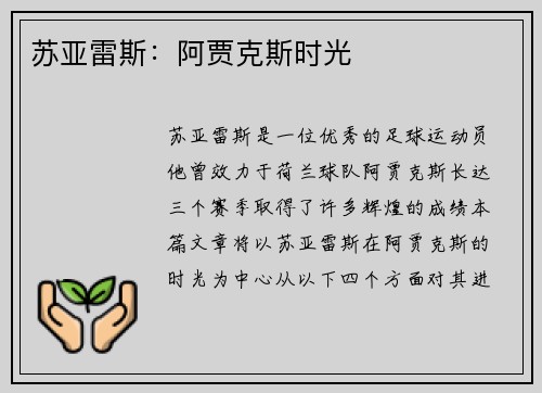 苏亚雷斯：阿贾克斯时光